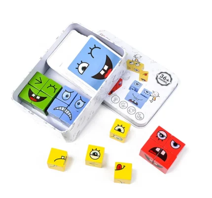 Wooden Cube Face Expression Puzzle Game – Montessori Emotion Toy