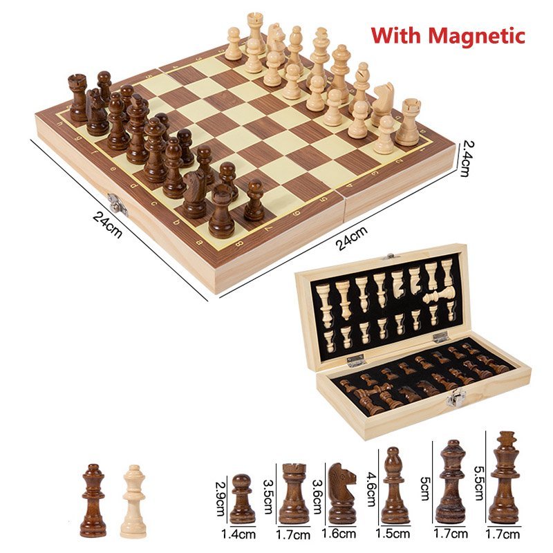 Magnetic Folding Wooden Chess Set – Travel Board Game with Storage - Image 6