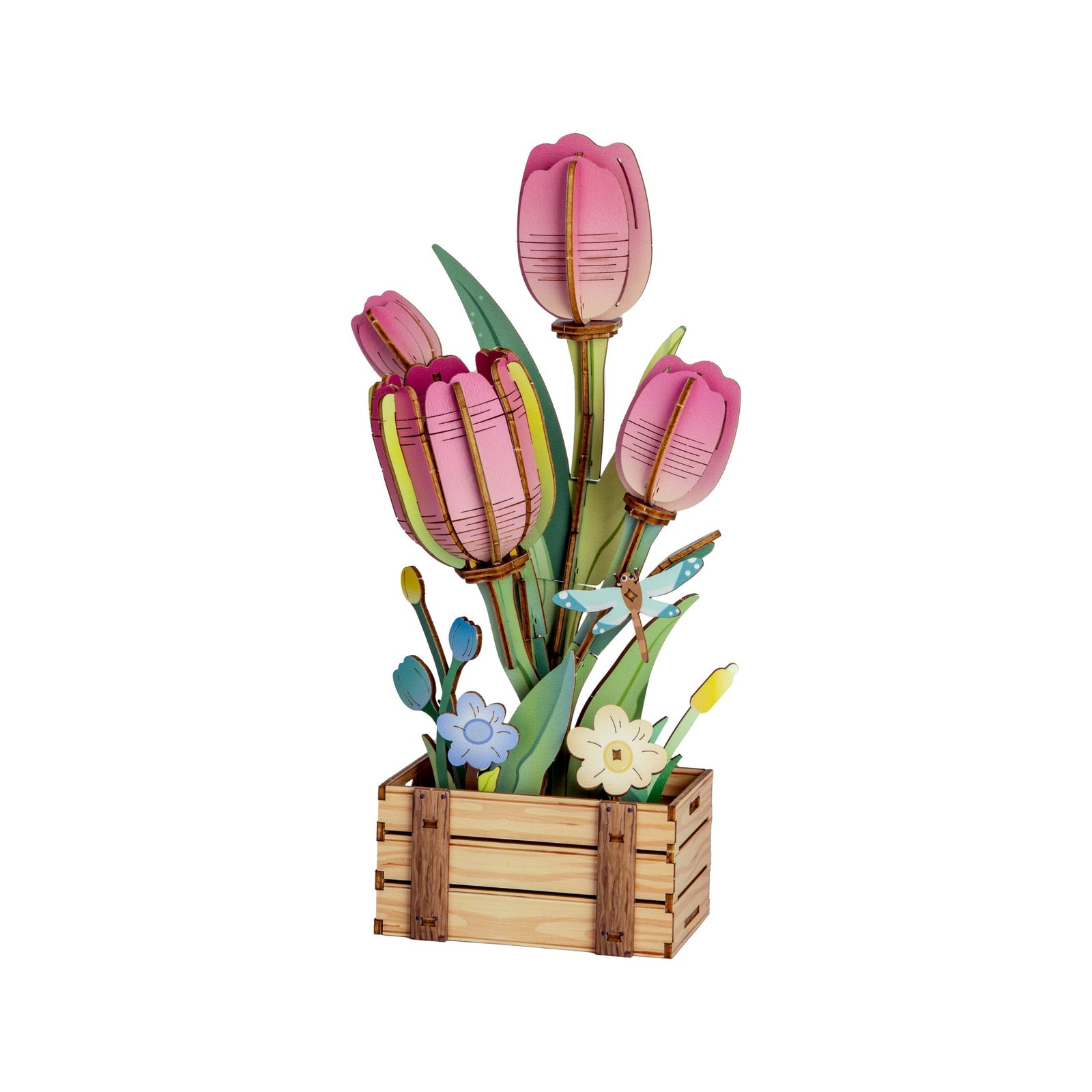 3D Wooden Puzzle – Pink Tulip Bloom Set