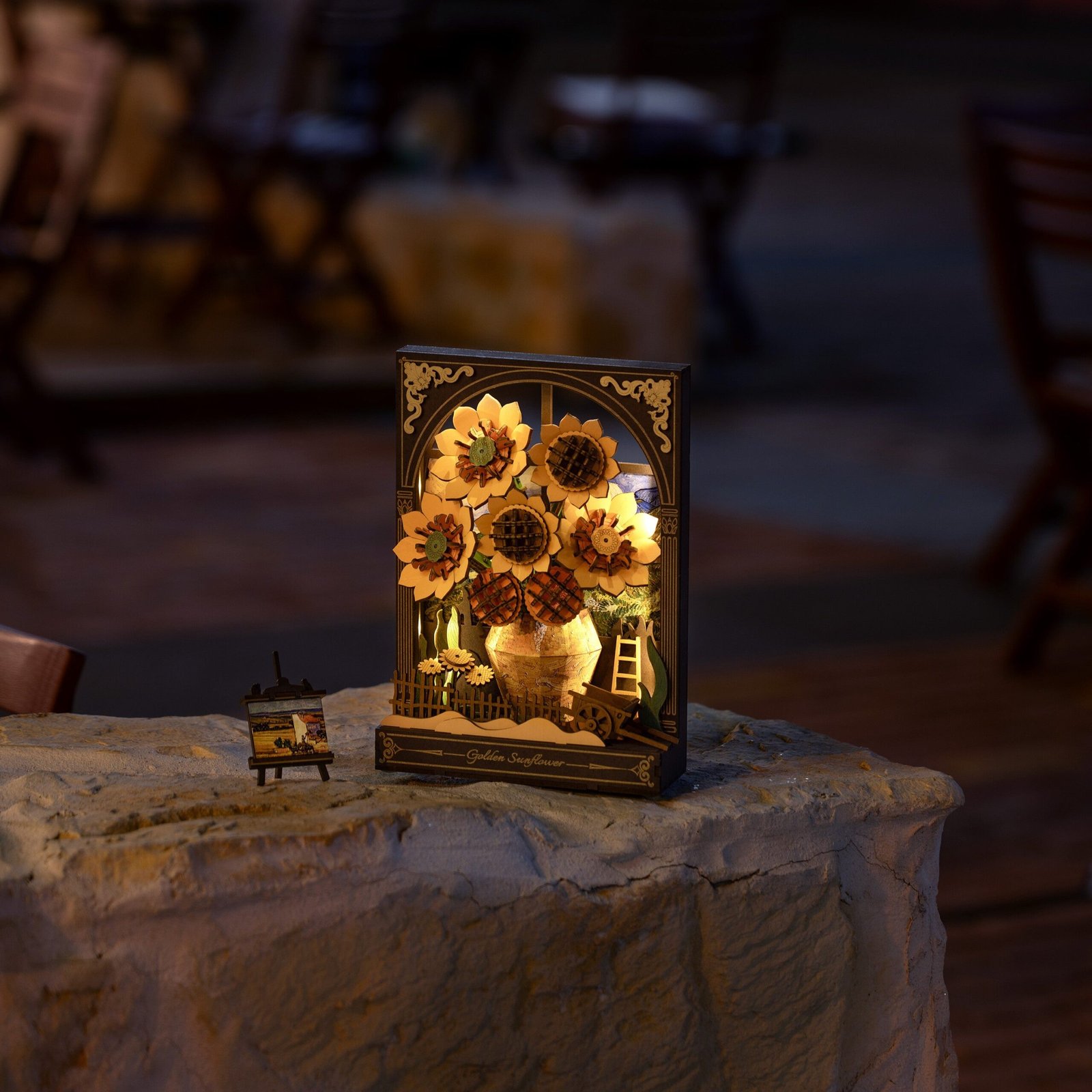 Golden Sunflower w/ LED Lights 3D Wooden Puzzle - Image 3