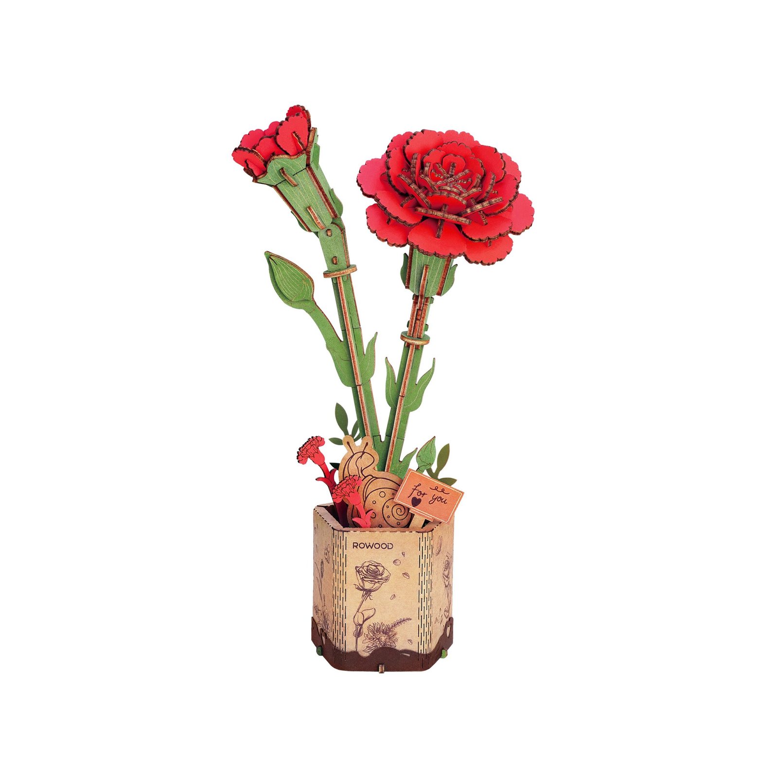 Red Carnation 3D Wooden Puzzle